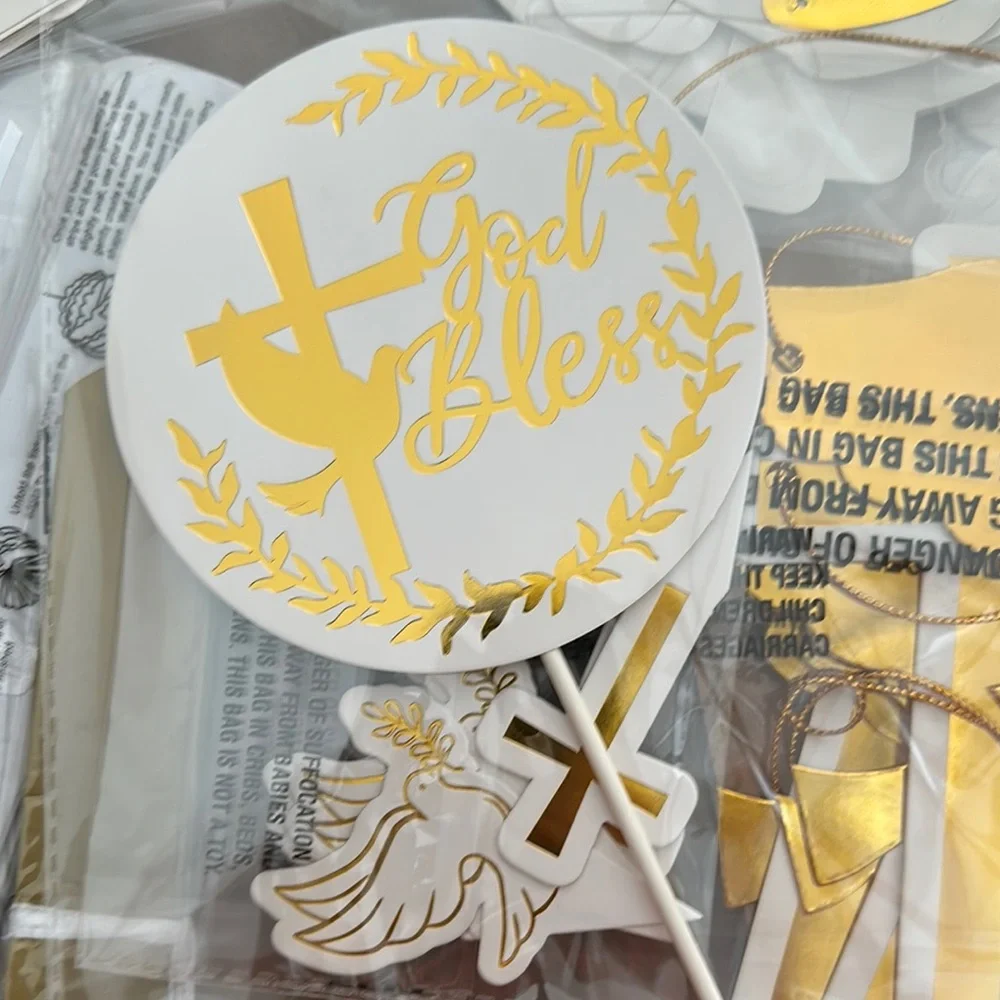 Gold and White “God Bless” w/ Doves & Crosses Party Decoration Set NWT